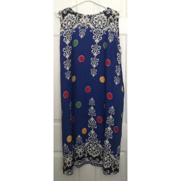 NWOT Patterned Polka Dot Dress L Sleeveless Pocket Round Collar Front Ribbon - Picture 2 of 6